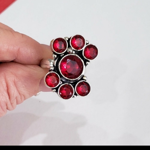 Garnet ring, 925 silver mozambique garnet gemstone ring - Picture 2 of 13